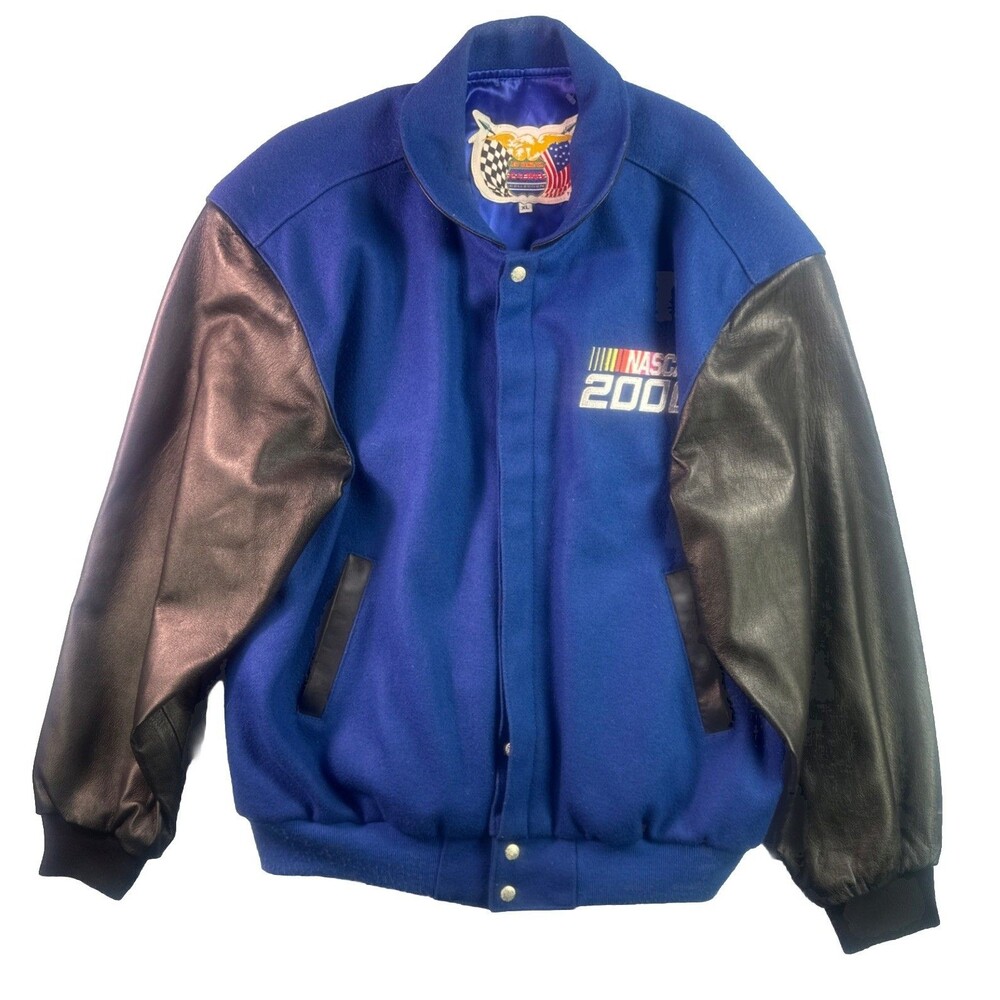 VTG 2000JEFF HAMILTON NASCAR Collection Wool/ Leather/ Satin jacket XL, Made USA